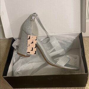 Oasis Glittering Silver Block Heels